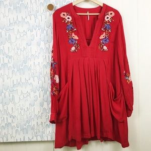 Free People Floral Embroidered Pocket Swing Dress